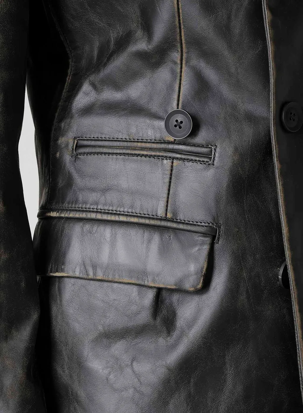 Japan Horse Leather Clap Peacked Lapel Jacket