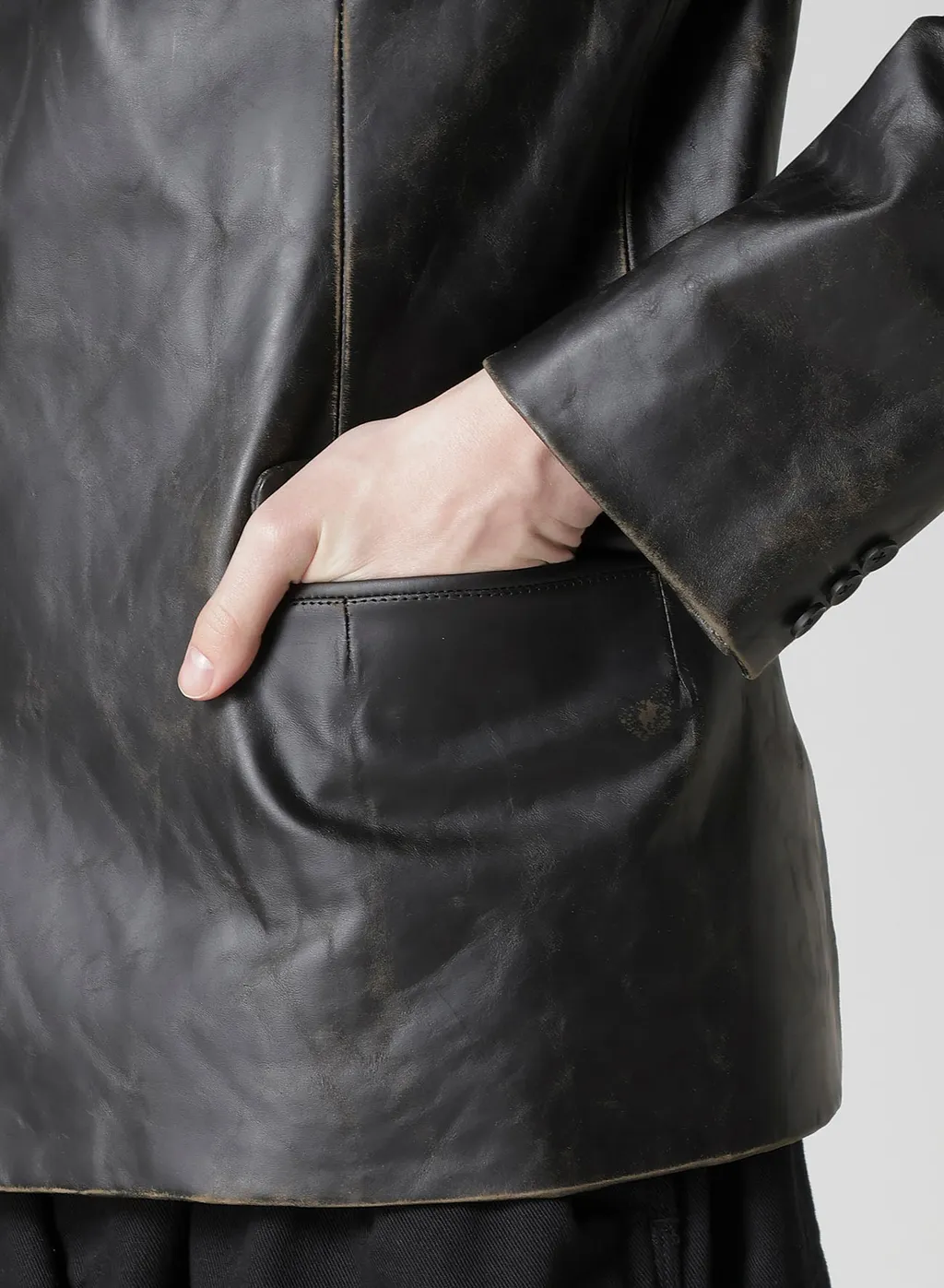 Japan Horse Leather Clap Peacked Lapel Jacket