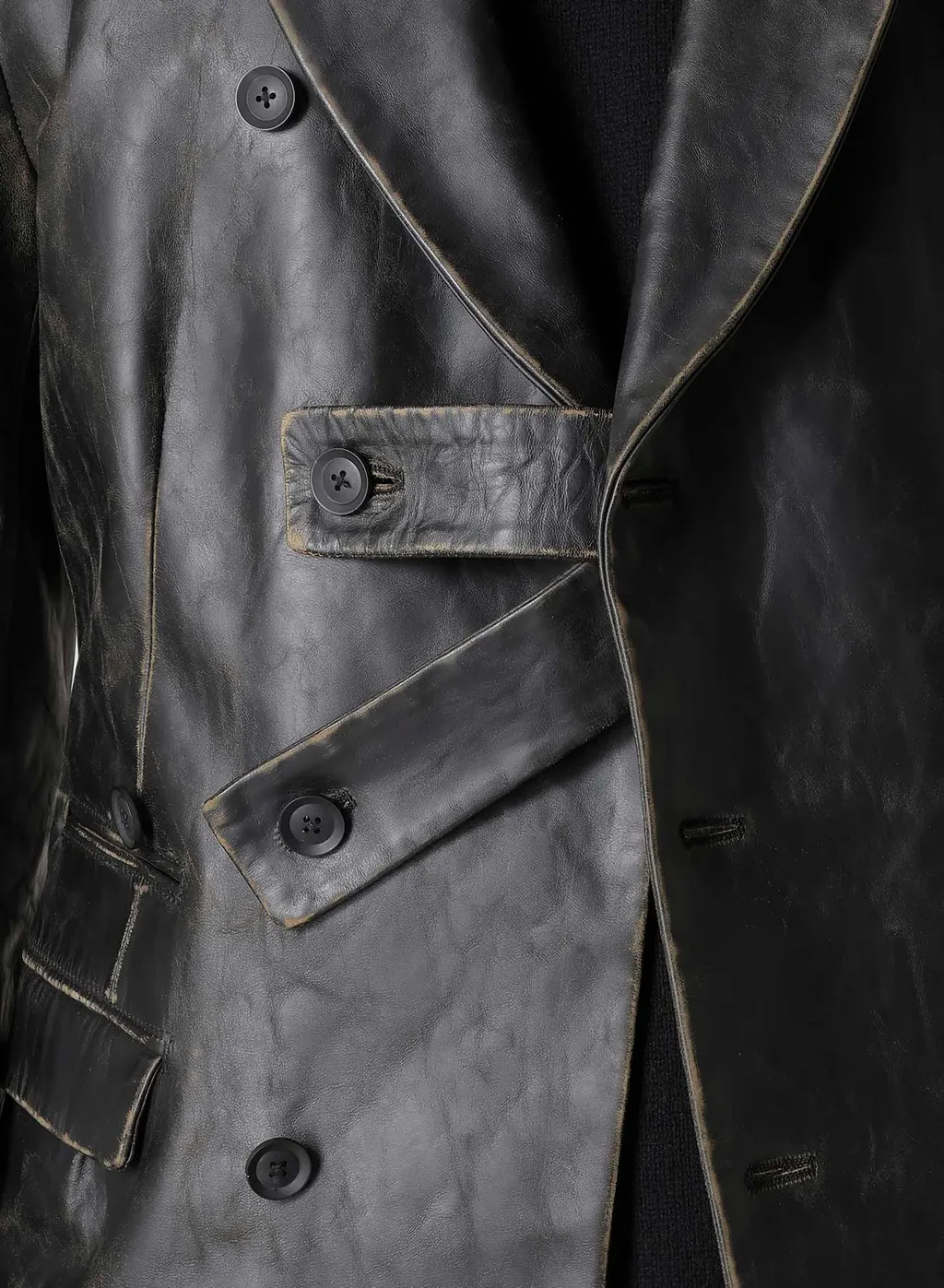 Japan Horse Leather Clap Peacked Lapel Jacket