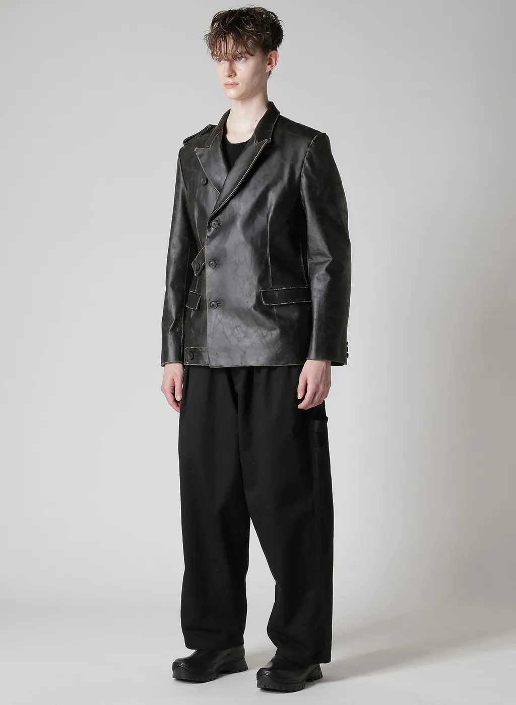 Japan Horse Leather Clap Peacked Lapel Jacket