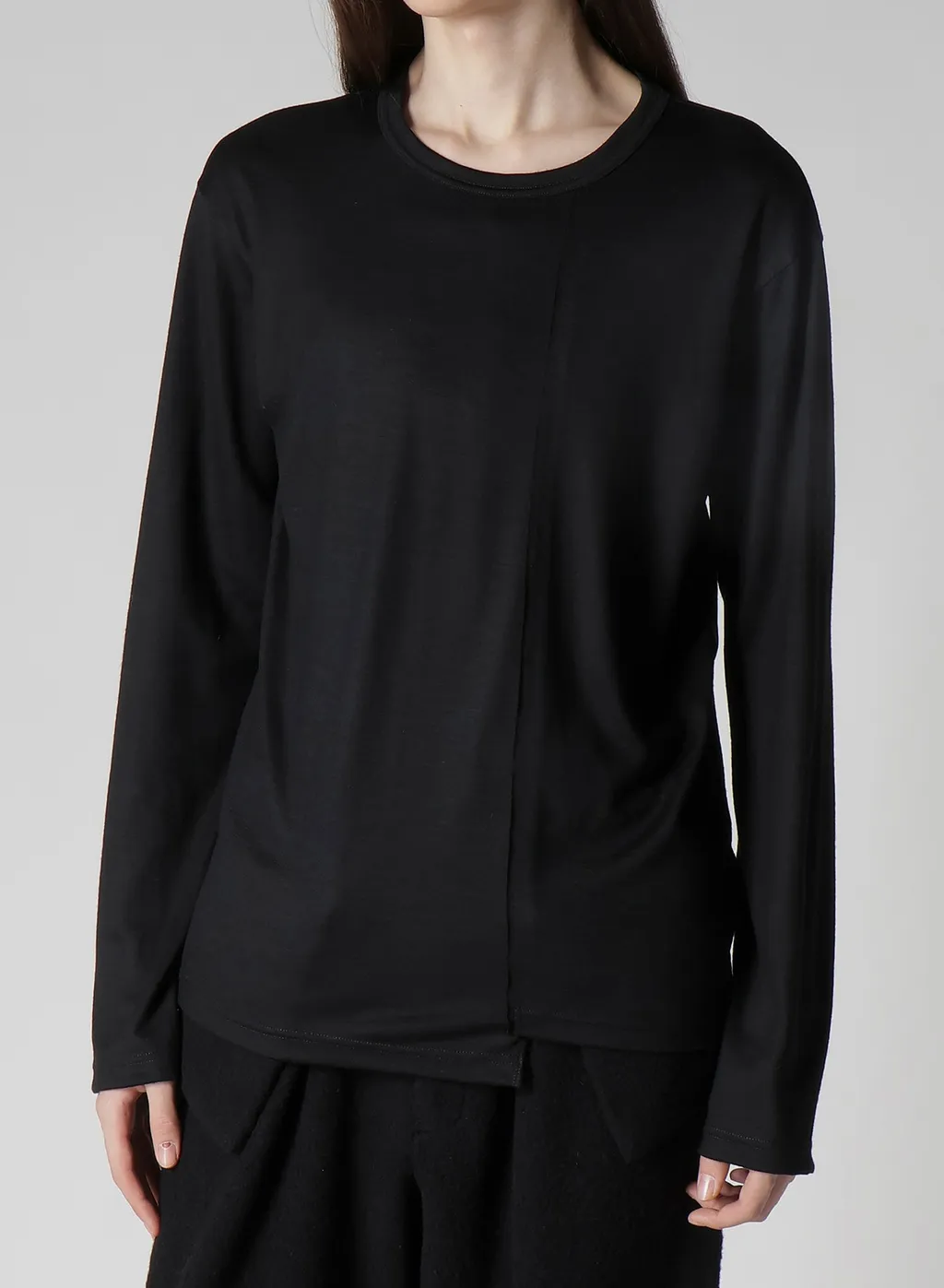 Wool Single Jersey Paneled Round Neck Long Slv T