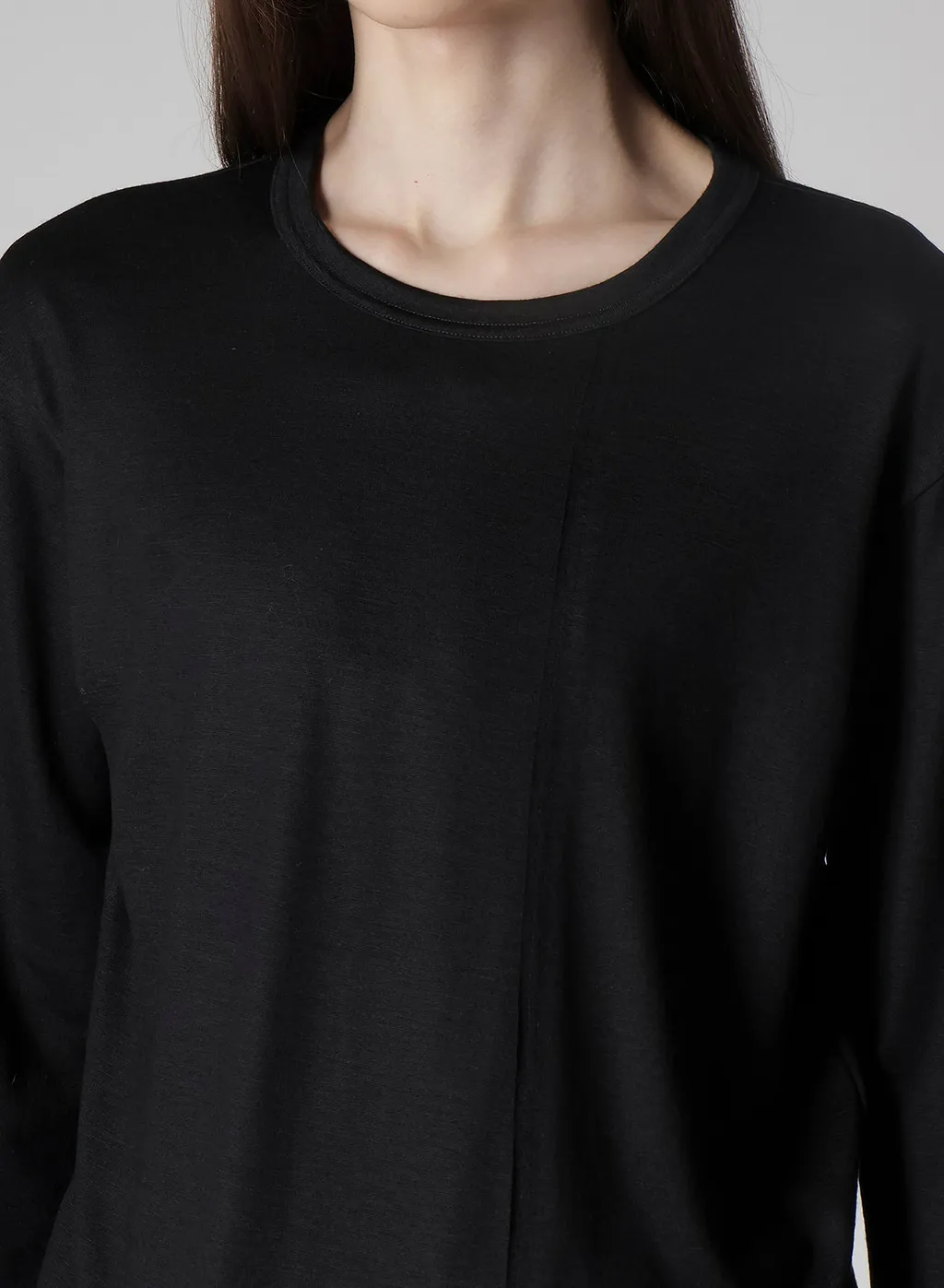 Wool Single Jersey Paneled Round Neck Long Slv T