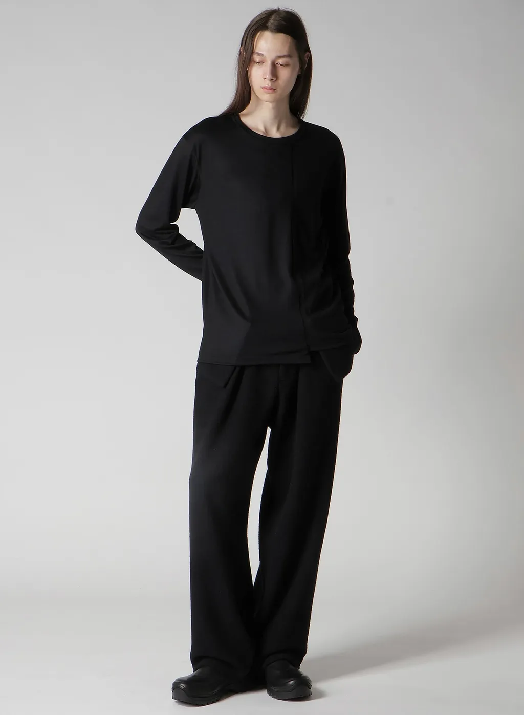 Wool Single Jersey Paneled Round Neck Long Slv T