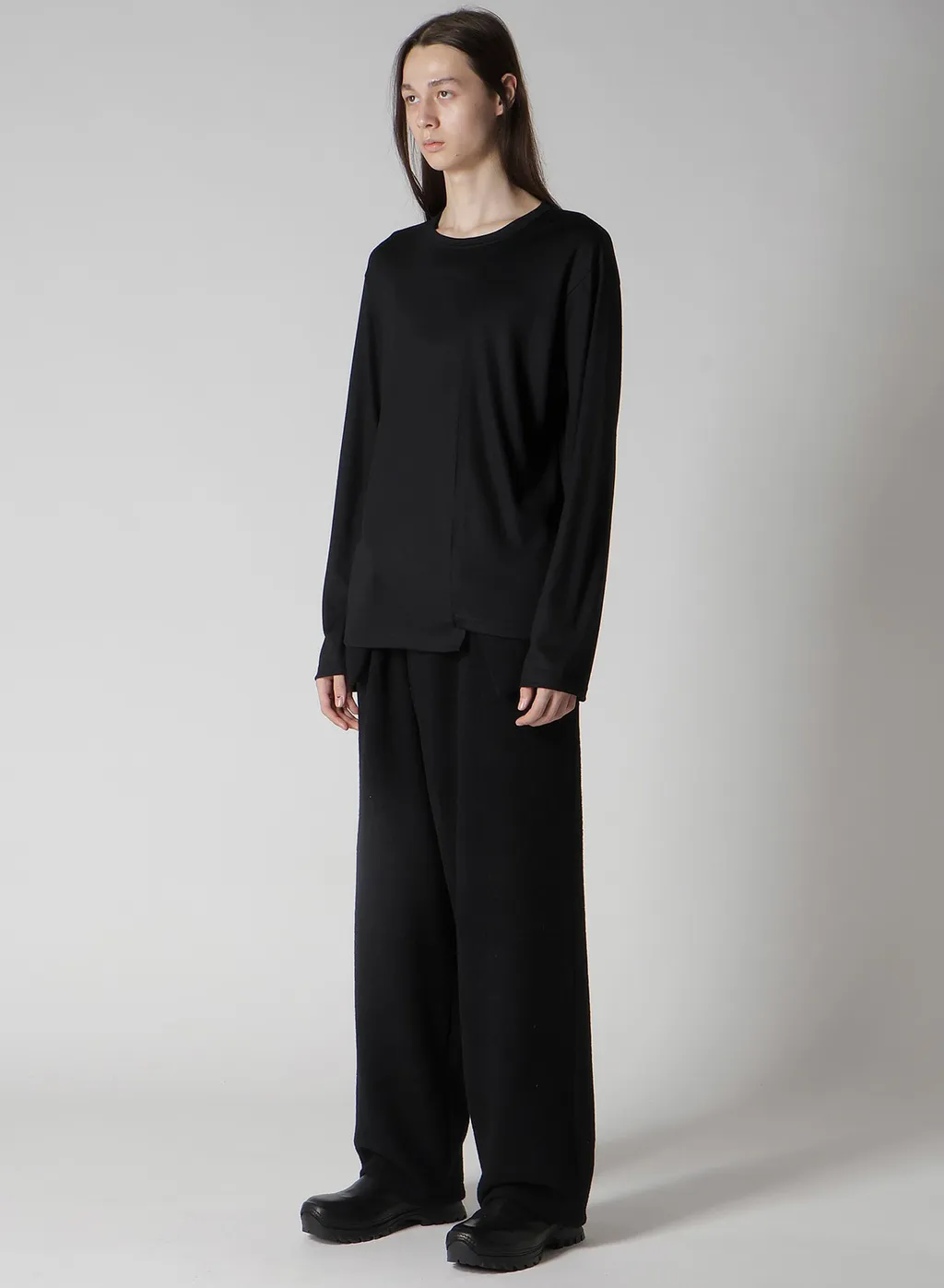 Wool Single Jersey Paneled Round Neck Long Slv T