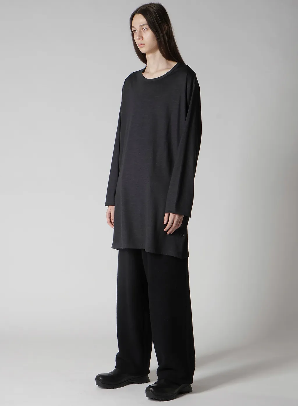 Wool Single Jersey Side Slit Button Detail T
