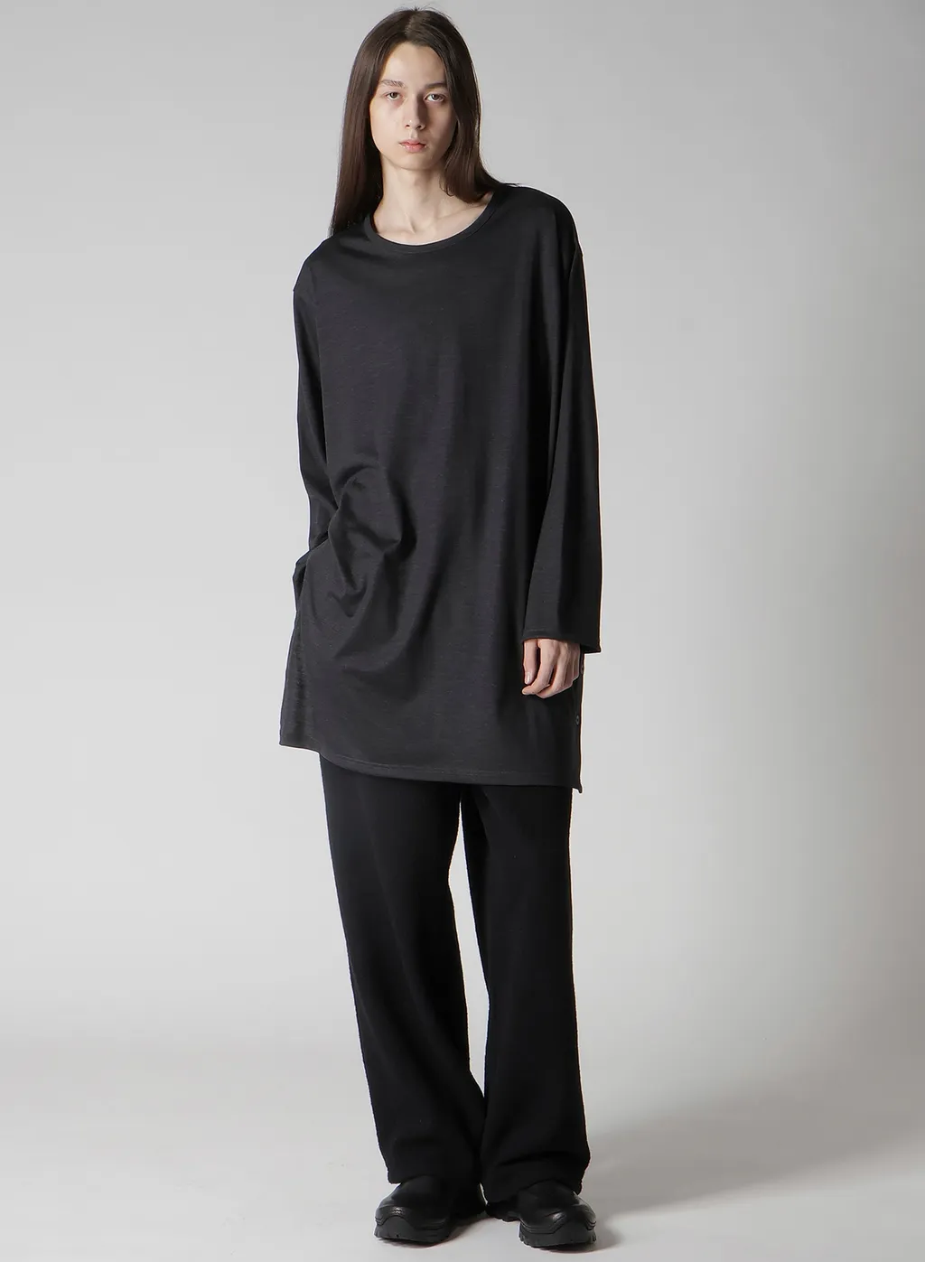 Wool Single Jersey Side Slit Button Detail T