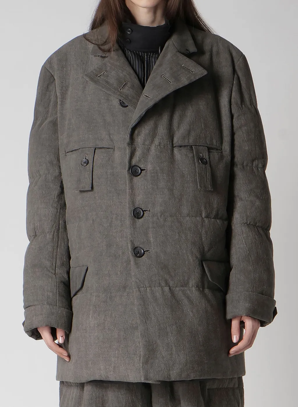 Cotton Linen Inked Horizontal Padded Long Jacket
