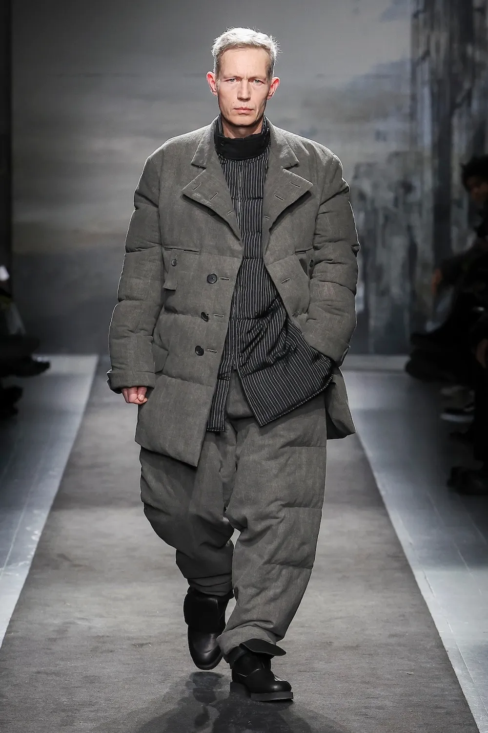 Cotton Linen Inked Horizontal Padded Long Jacket