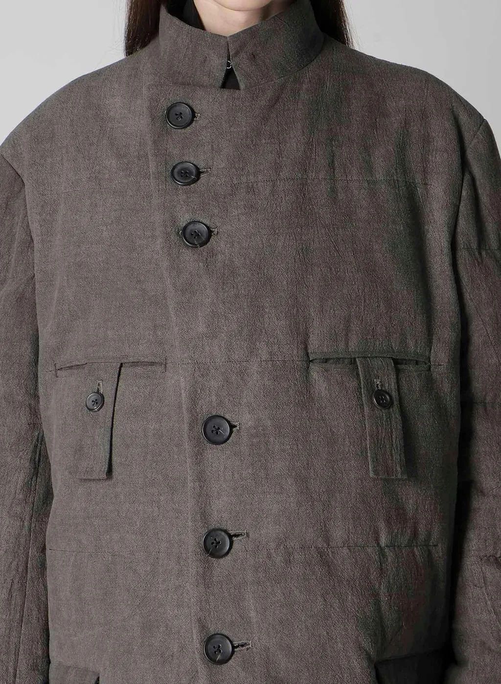 Cotton Linen Inked Horizontal Padded Long Jacket