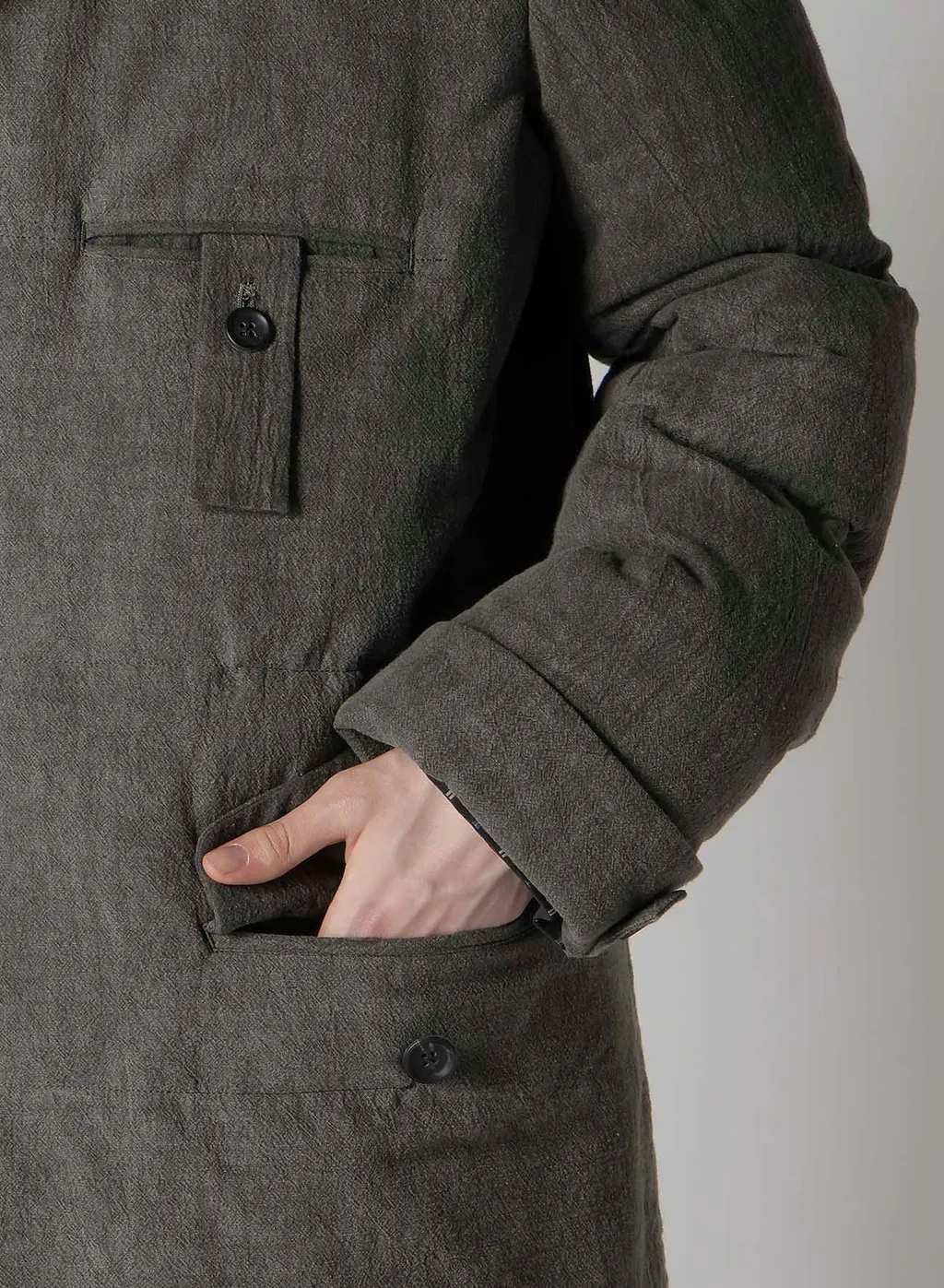 Cotton Linen Inked Horizontal Padded Long Jacket