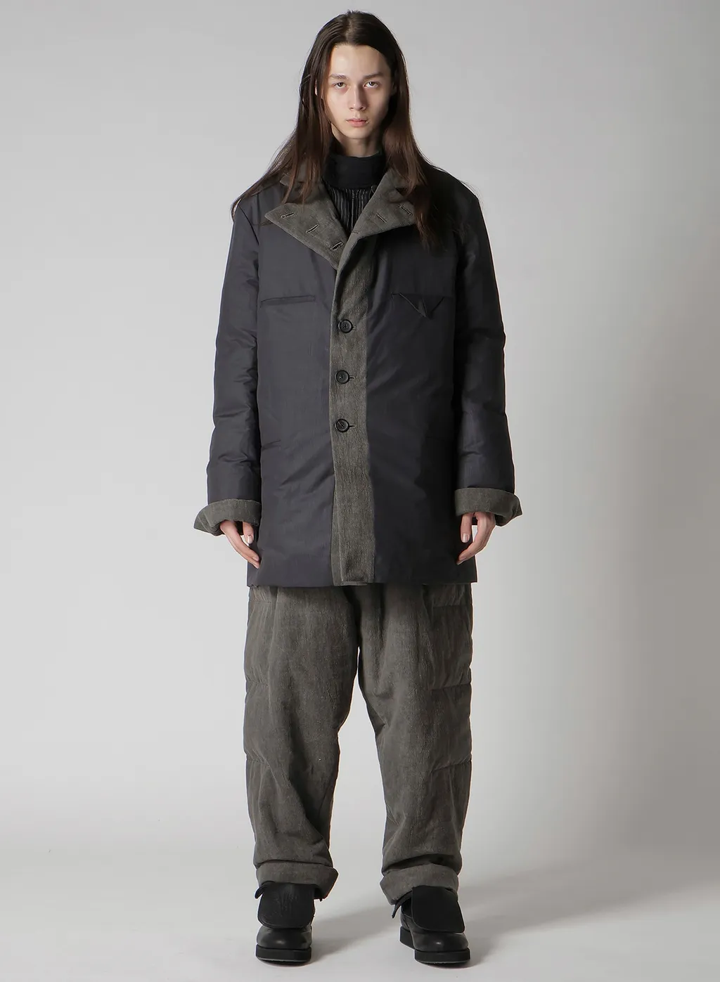 Cotton Linen Inked Horizontal Padded Long Jacket