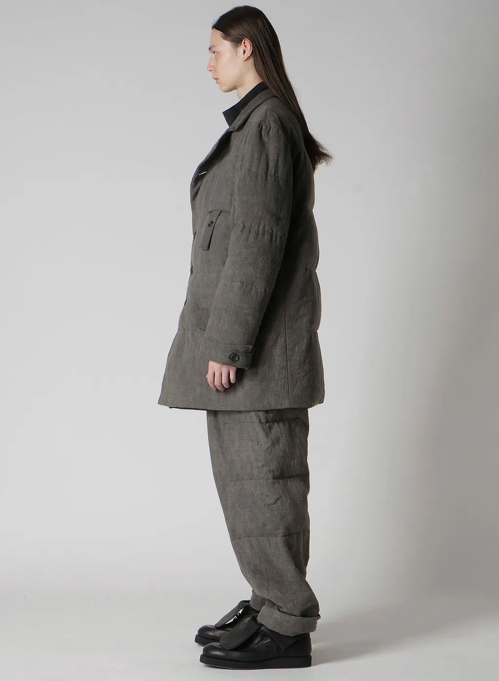 Cotton Linen Inked Horizontal Padded Long Jacket
