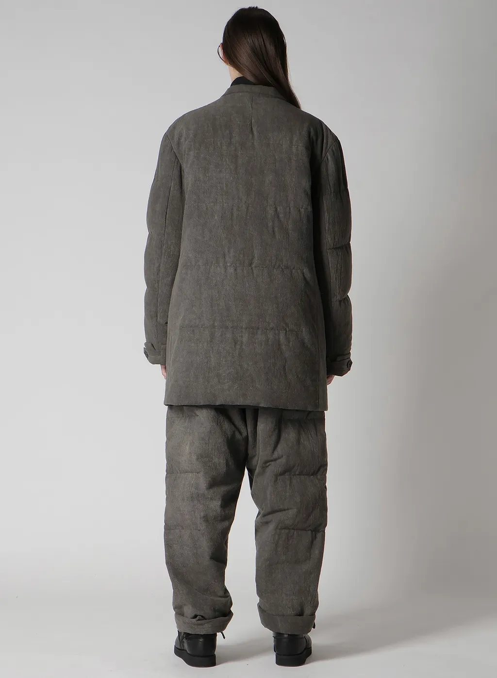 Cotton Linen Inked Horizontal Padded Long Jacket