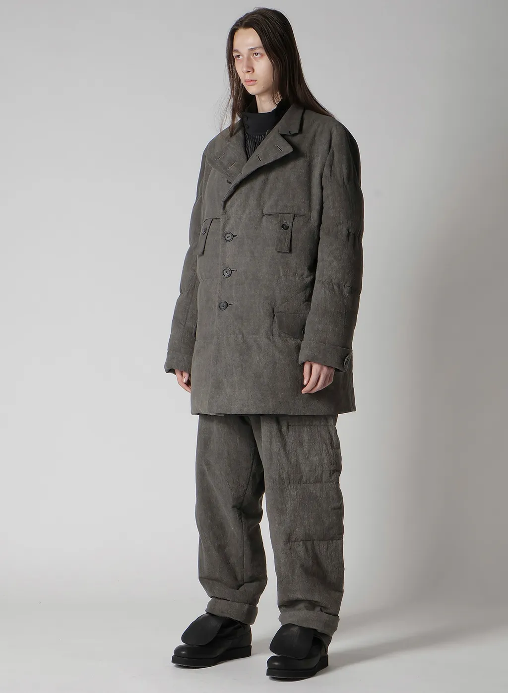 Cotton Linen Inked Horizontal Padded Long Jacket