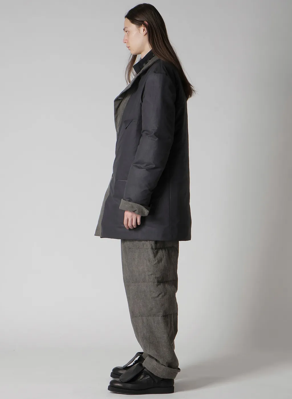 Cotton Linen Inked Horizontal Padded Long Jacket