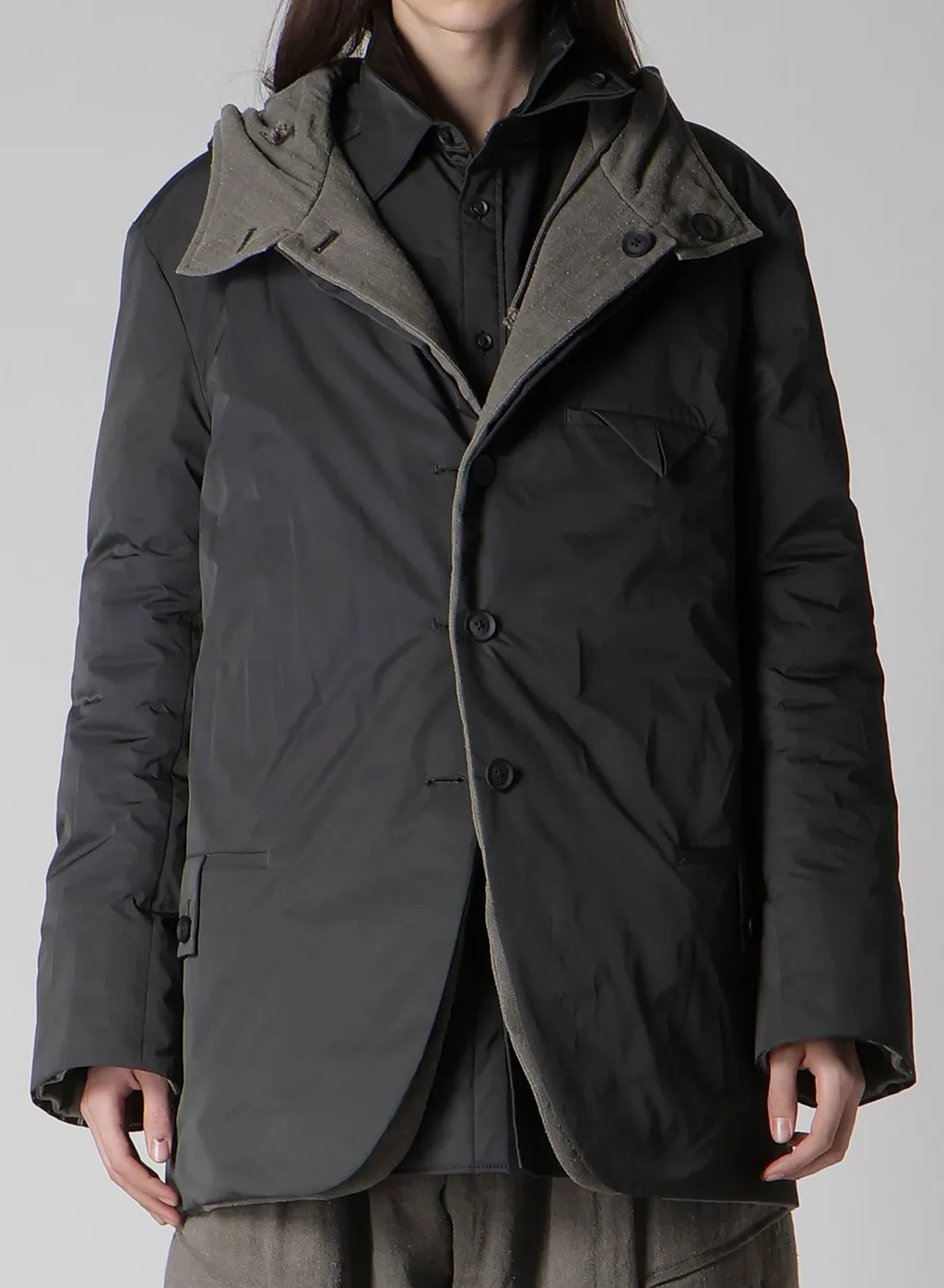 Silk Linen Diagonal Padded Hooded Jacket