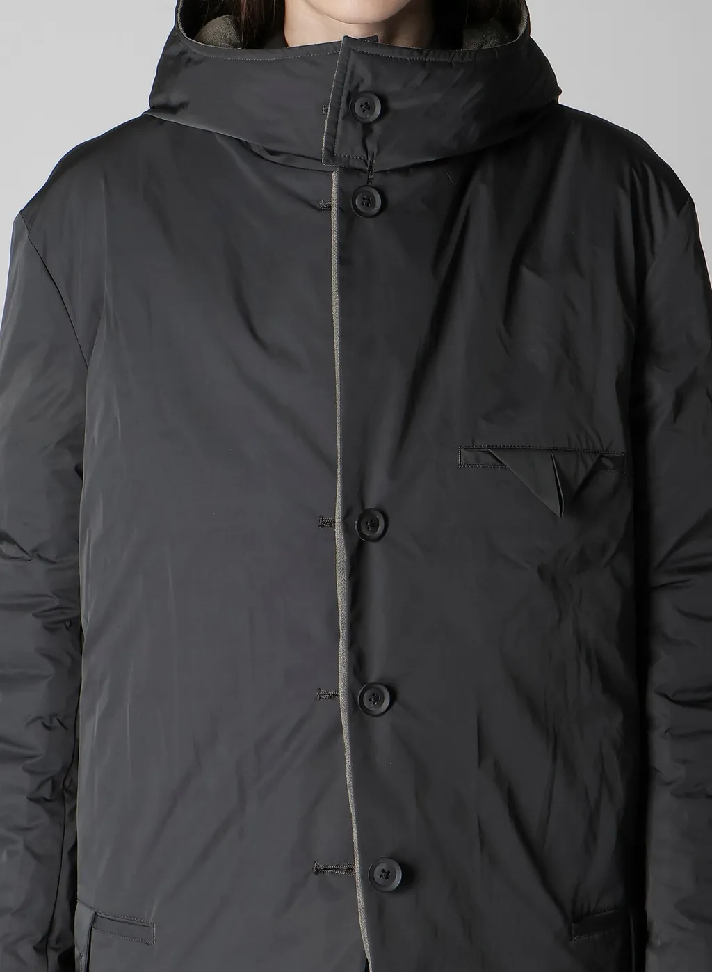 Silk Linen Diagonal Padded Hooded Jacket