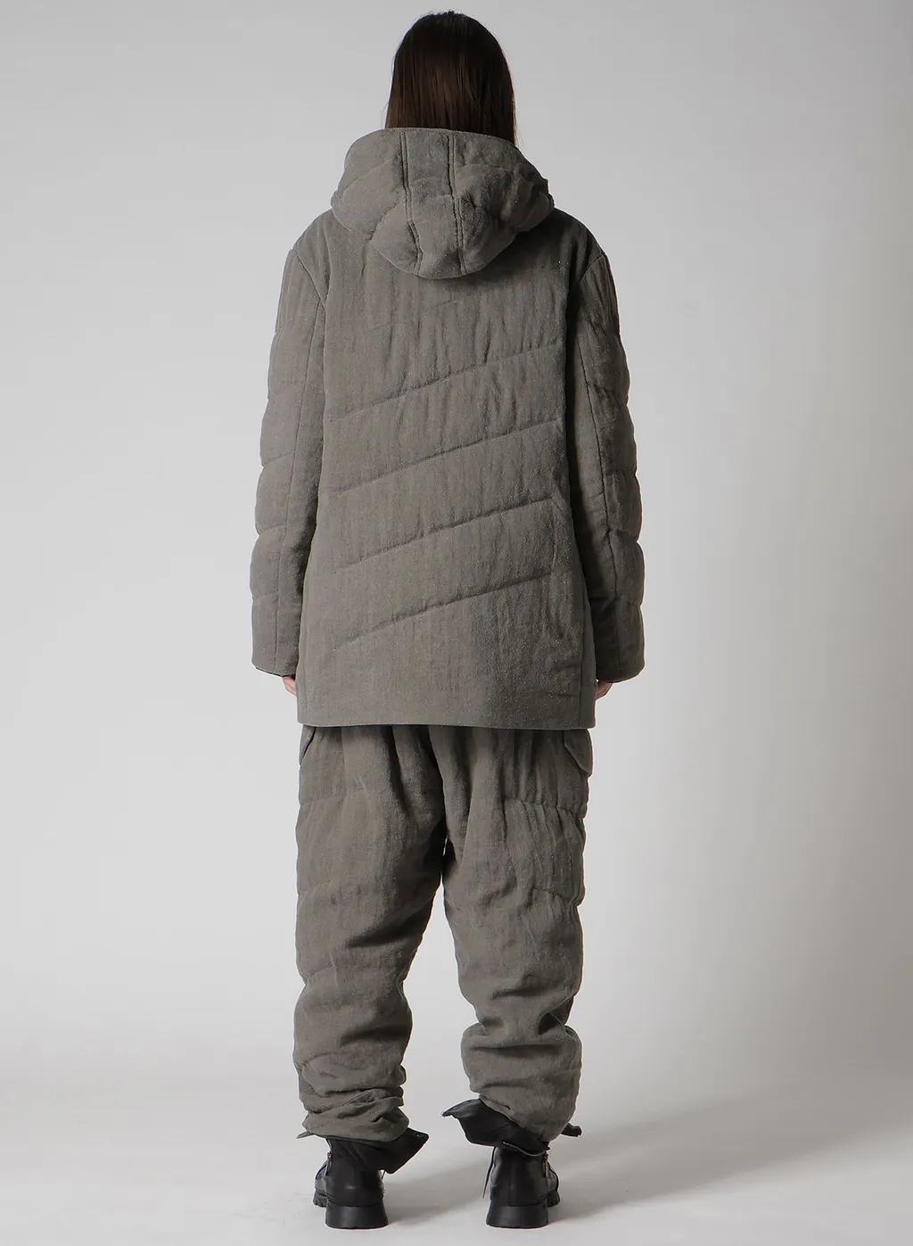 Silk Linen Diagonal Padded Hooded Jacket