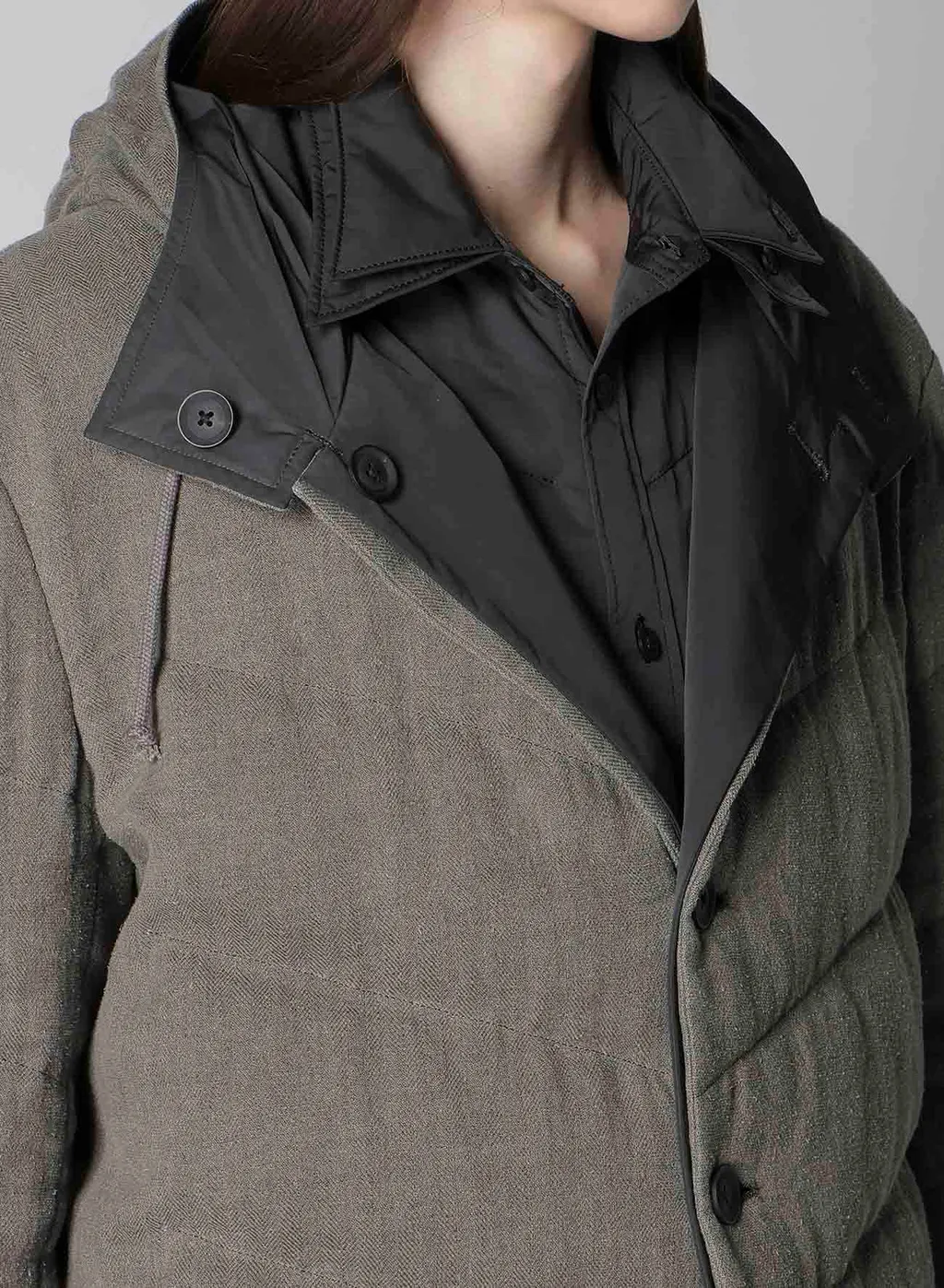 Silk Linen Diagonal Padded Hooded Jacket
