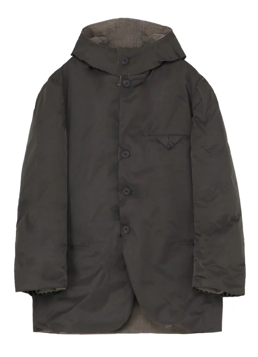 Silk Linen Diagonal Padded Hooded Jacket
