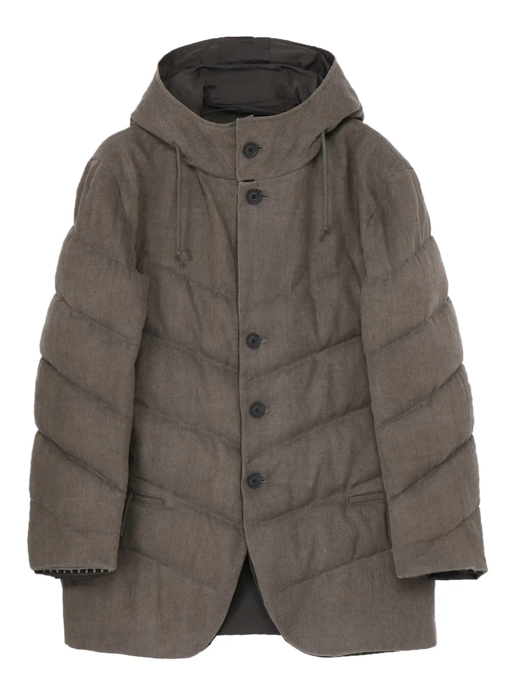 Silk Linen Diagonal Padded Hooded Jacket