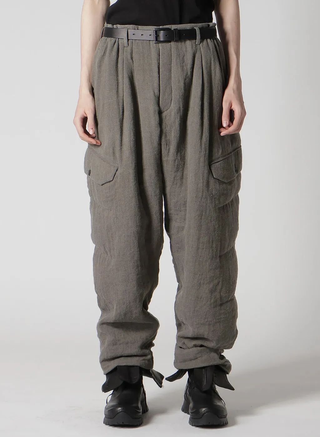 Silk Linen Diagonal Flap Padded Pants