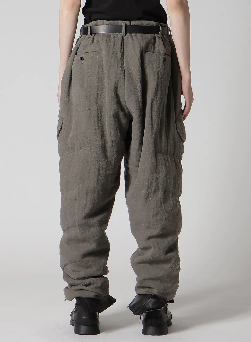 Silk Linen Diagonal Flap Padded Pants