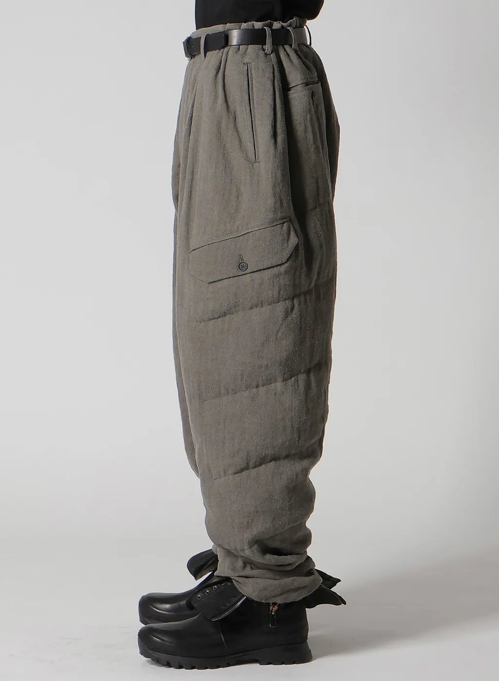 Silk Linen Diagonal Flap Padded Pants