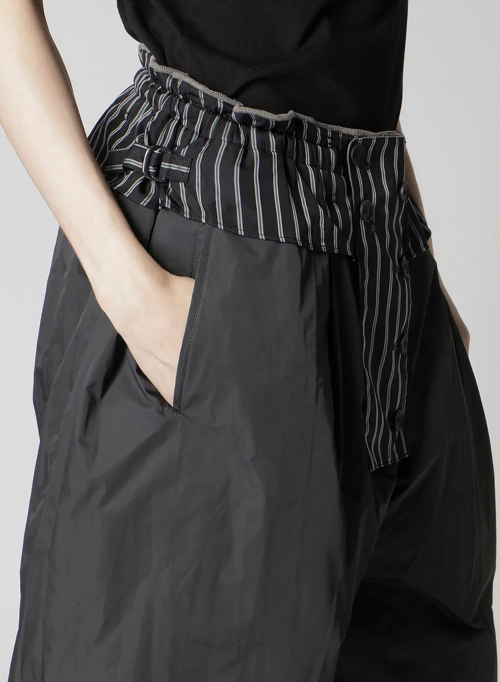 Silk Linen Diagonal Flap Padded Pants