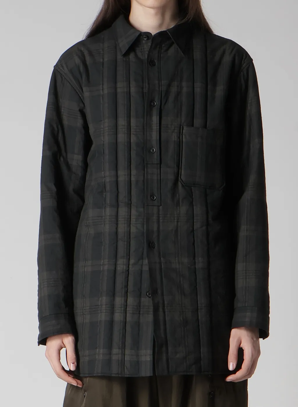 Ink Madras Plaid Padded Blouse