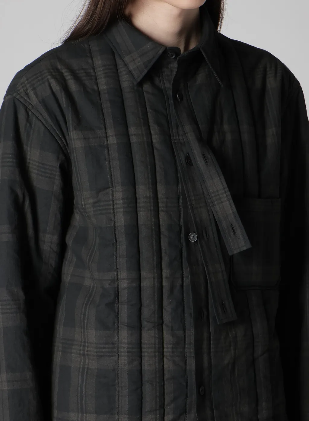 Ink Madras Plaid Padded Blouse