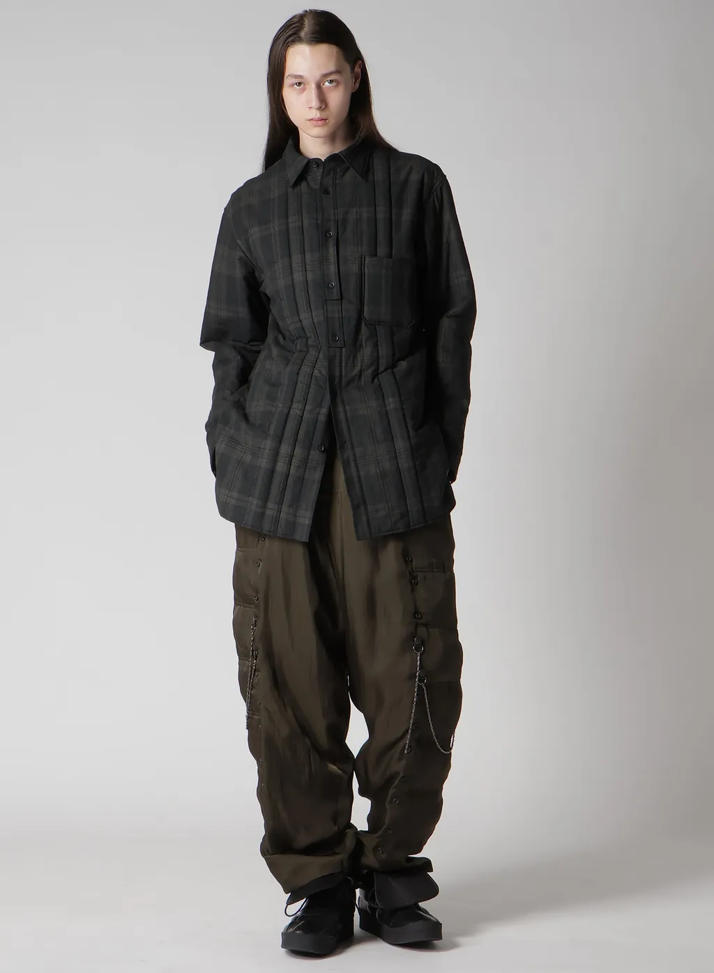 Ink Madras Plaid Padded Blouse