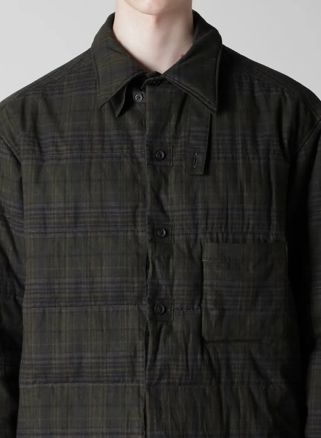 Madras Ink Plaid Double Collar Padded Blouse