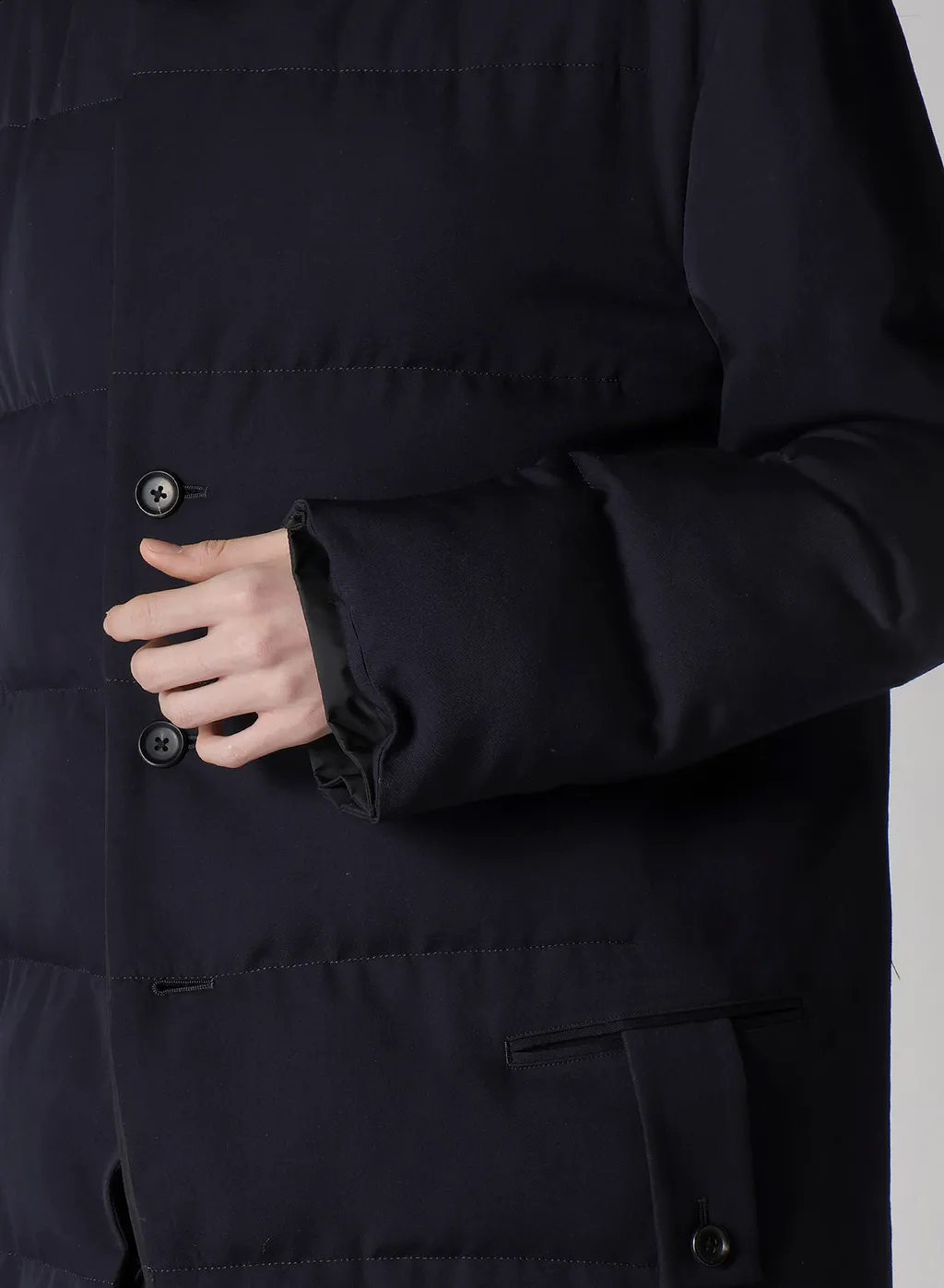 Navy Wool Gabardine Horizontal Padded Stand Jacket