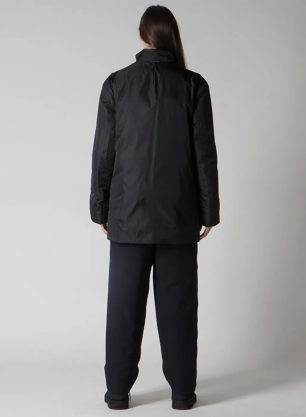 Navy Wool Gabardine Horizontal Padded Stand Jacket