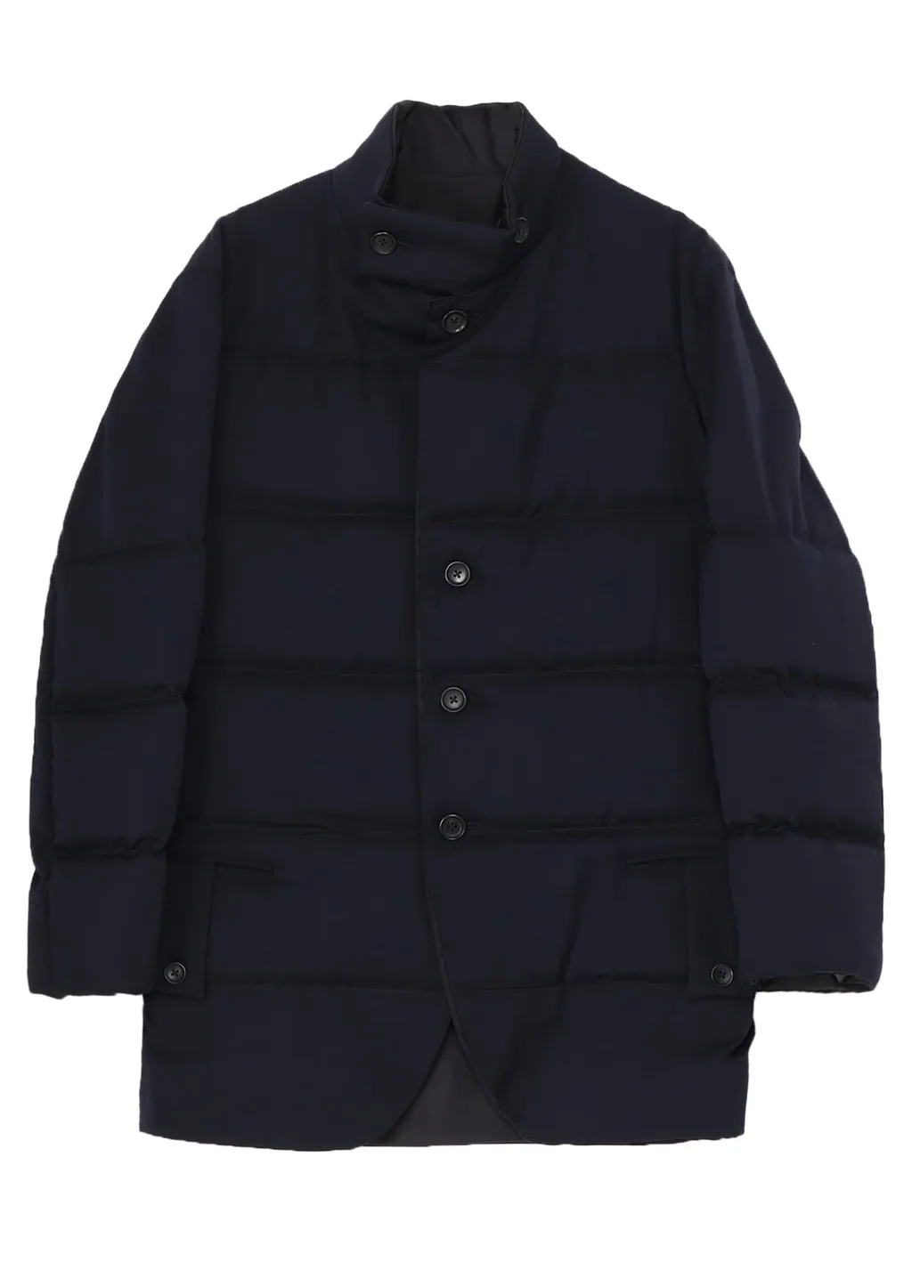 Navy Wool Gabardine Horizontal Padded Stand Jacket