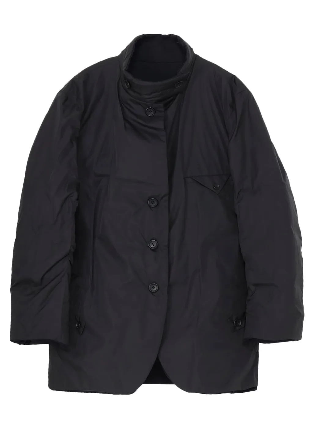 Navy Wool Gabardine Horizontal Padded Stand Jacket