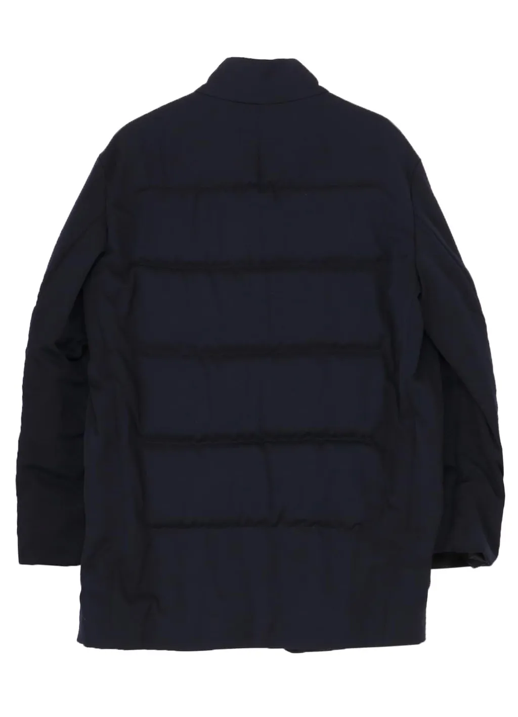 Navy Wool Gabardine Horizontal Padded Stand Jacket