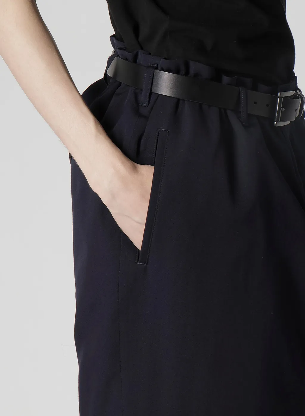 Navy Wool Gabardine One Side Pkt Pants With Liner