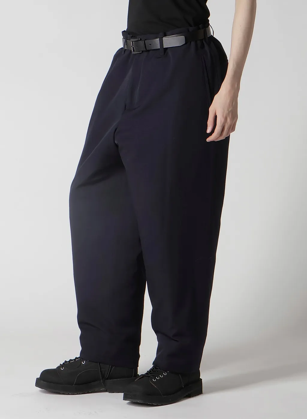 Navy Wool Gabardine One Side Pkt Pants With Liner