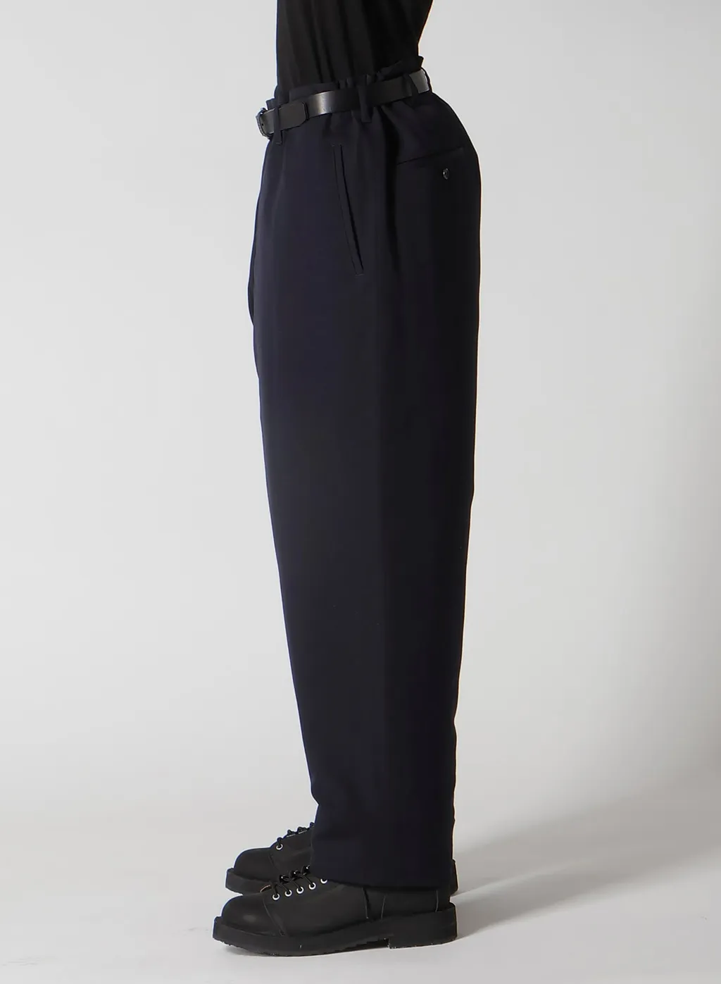 Navy Wool Gabardine One Side Pkt Pants With Liner