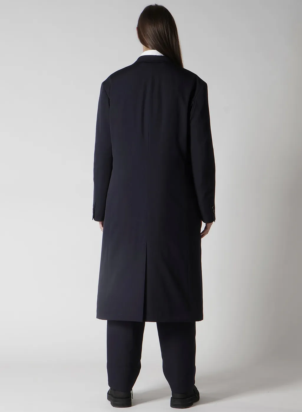 Navy Wool Gabardine One Button Jacket With Liner