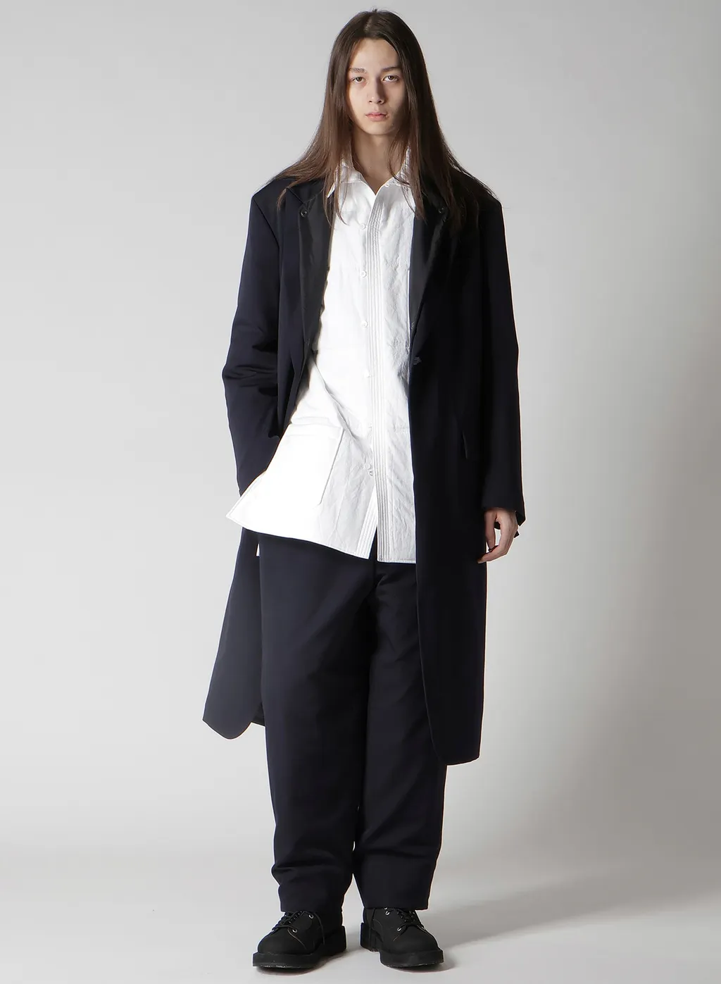 Navy Wool Gabardine One Button Jacket With Liner