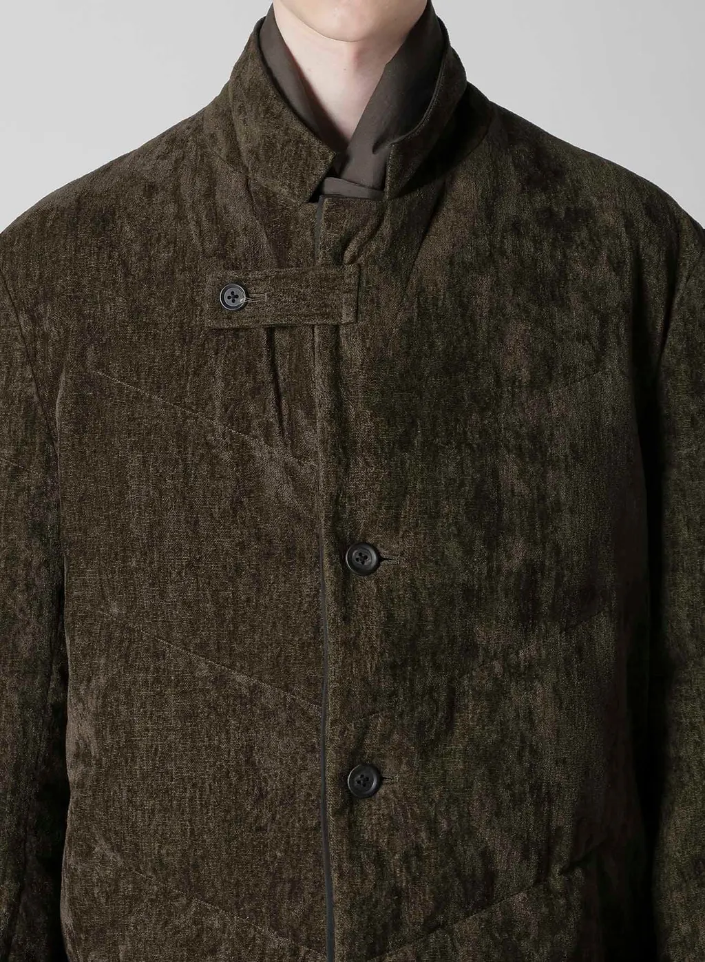 Linen Velvet 3 Buttons Diagonal Padded Long Jacket