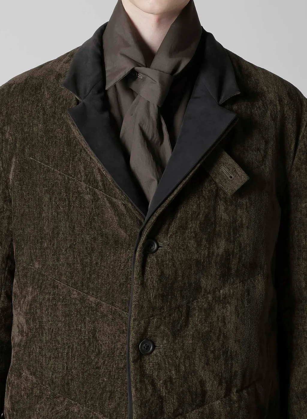 Linen Velvet 3 Buttons Diagonal Padded Long Jacket