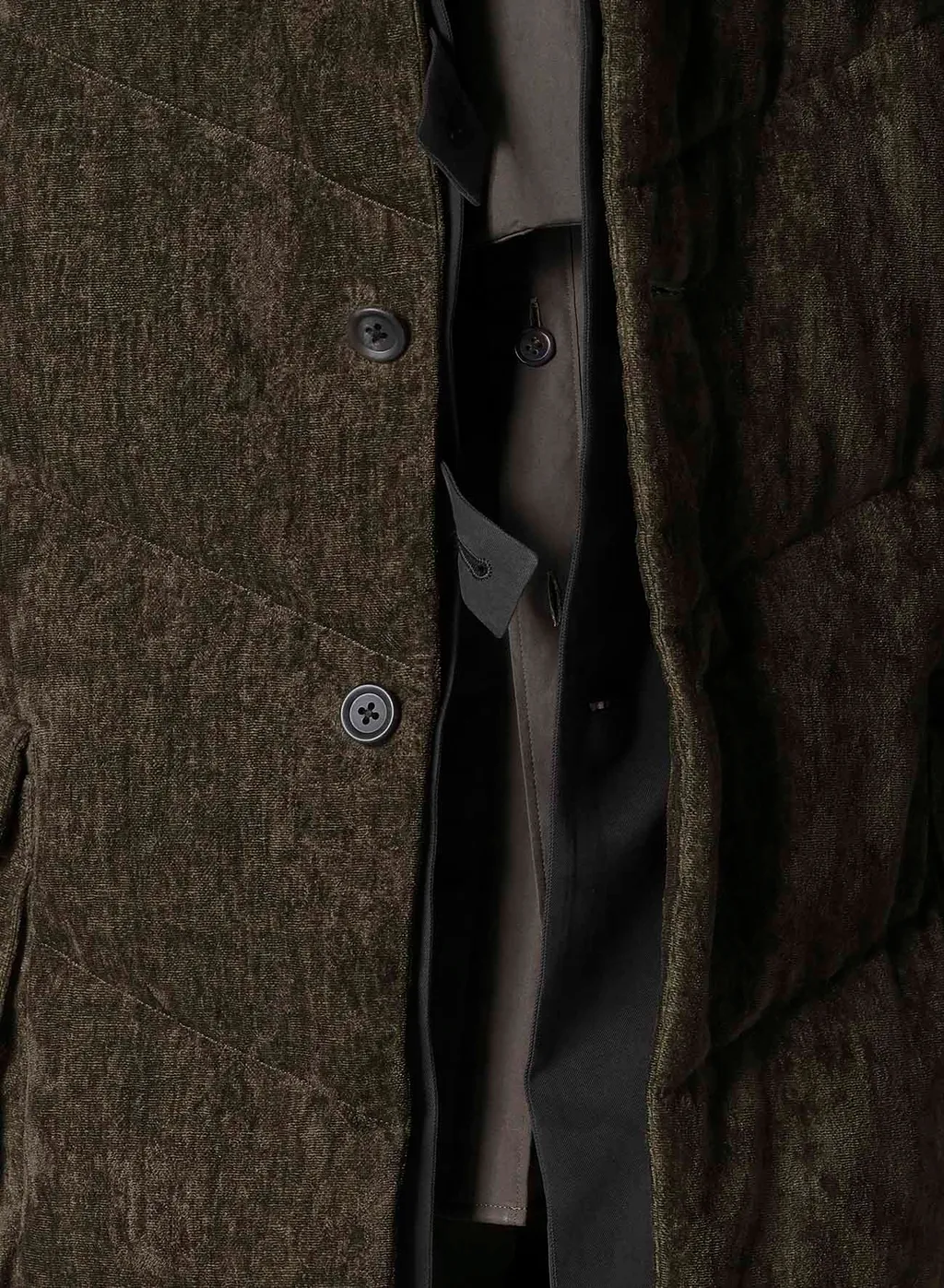 Linen Velvet 3 Buttons Diagonal Padded Long Jacket