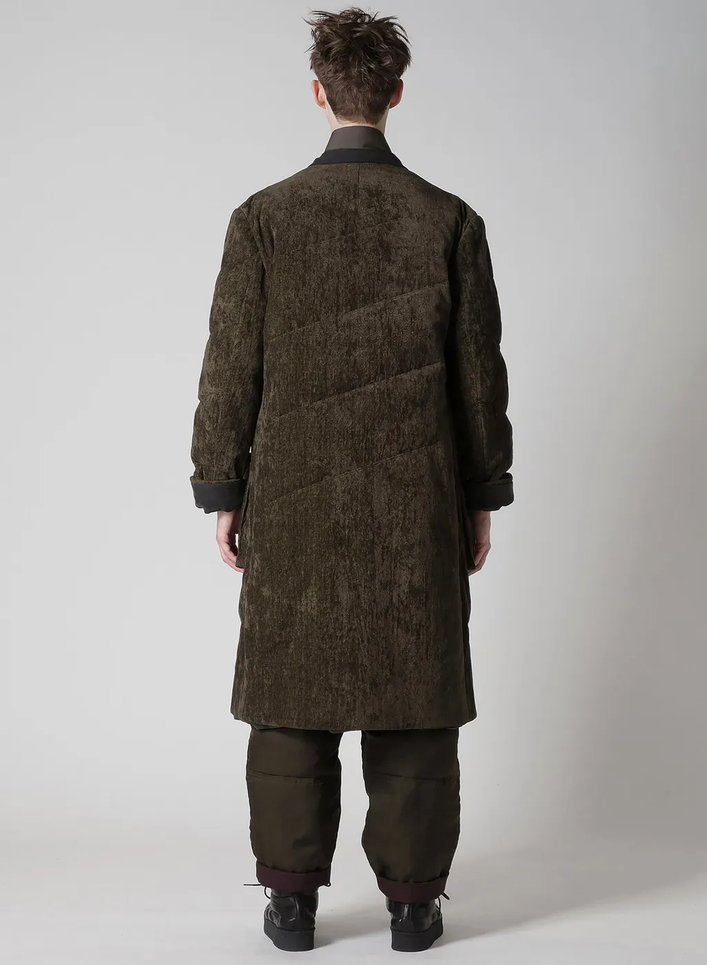 Linen Velvet 3 Buttons Diagonal Padded Long Jacket
