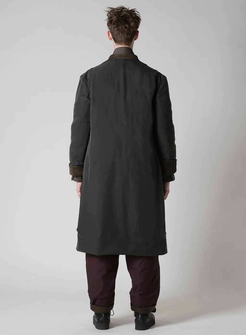 Linen Velvet 3 Buttons Diagonal Padded Long Jacket