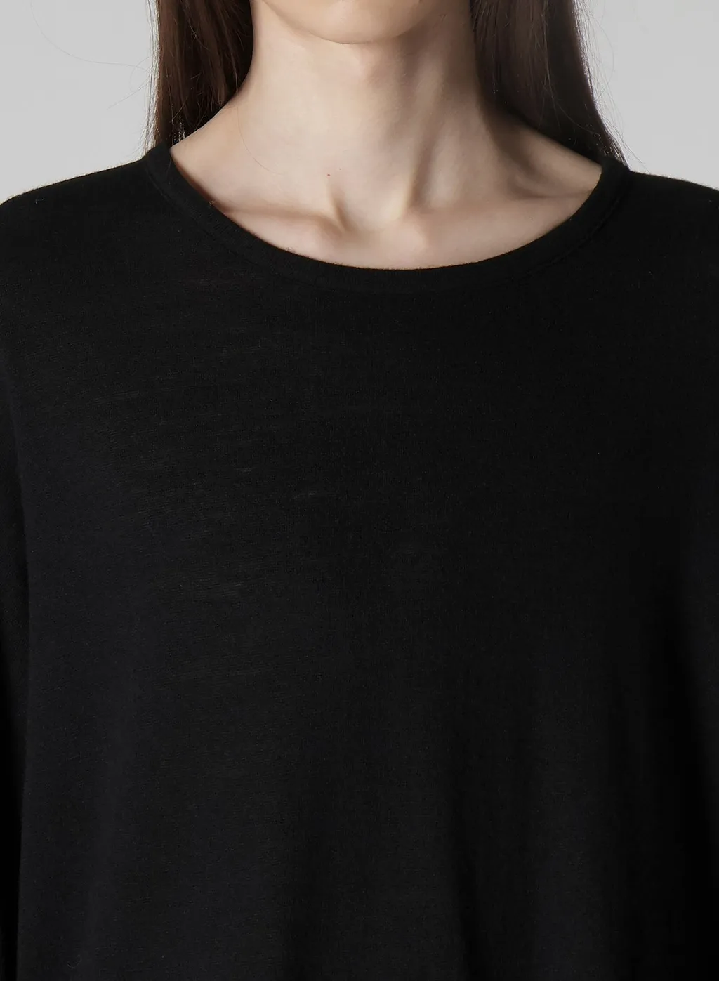 Milling Wool Side Slit Round Neck Long Slv T