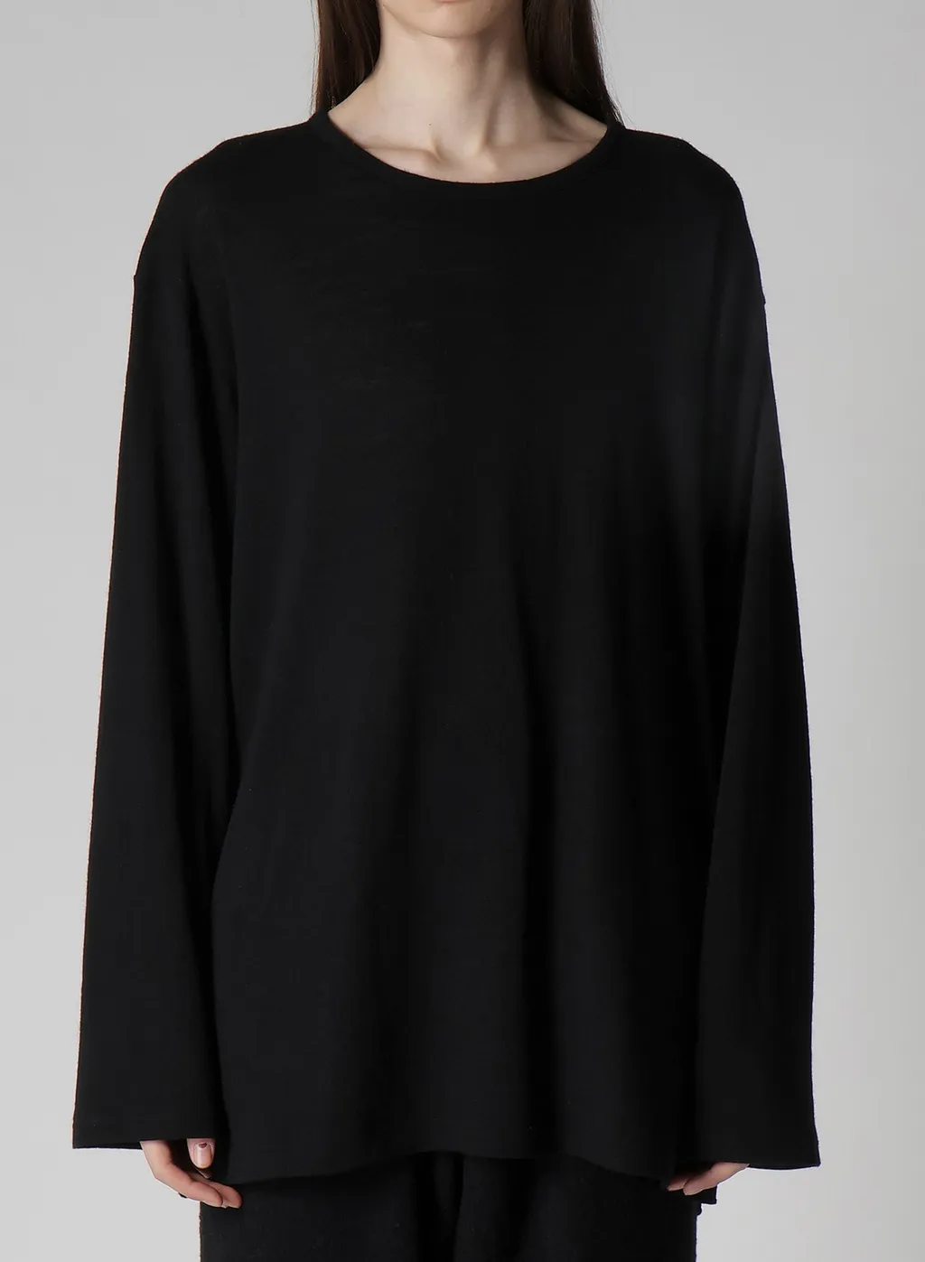 Milling Wool Side Slit Round Neck Long Slv T